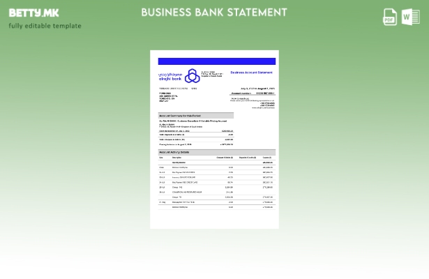модерен стил Извод на сметка на компанијата Ал Раџи Банка Шаблон Word и PDF